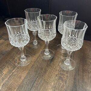 Cristal d'Arques Longchamp Lead Crystal Water Goblet Set of 5 Clear French Glass
